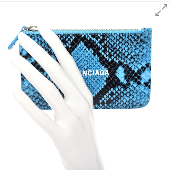 BALENCIAGA Calfskin Python Printed Cash Long Coin and Card Holder Blue - Picture 3 of 8